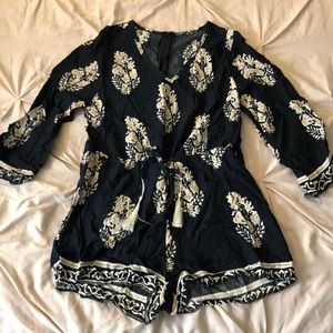 Navy blue and blush pink floral print romper